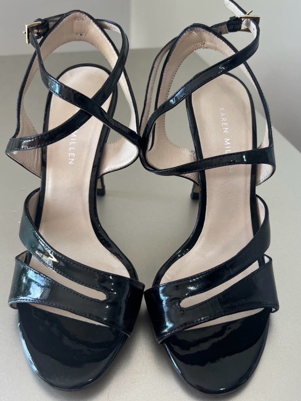 Karen Millen Black Patent Leather Strap Stiletto Heel pumps  Size 38 US 7.5